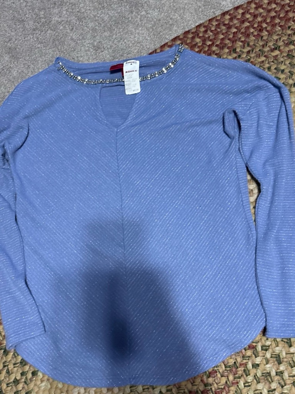 Jennifer Lopez Light Blue Long Sleeve Top with Jeweled Neckline